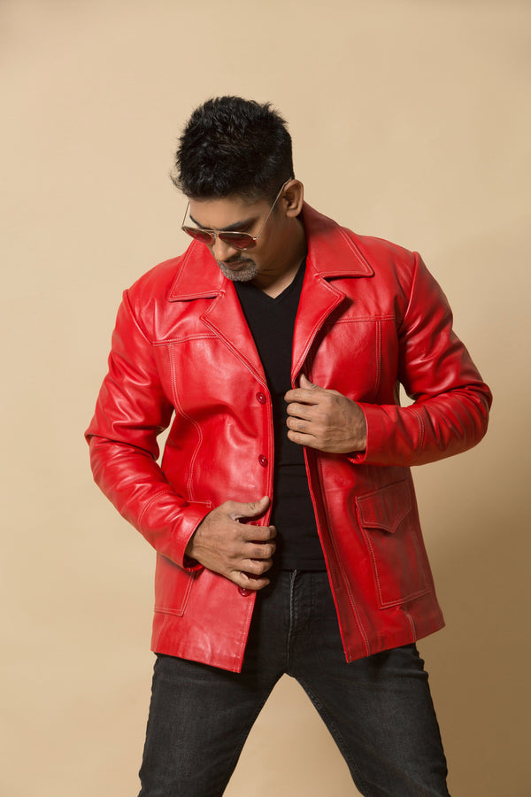 Fight Club Brad Pitt Tyler Durden Maroon Genuine Leather Jacket/Coat at  Amazon Men's Clothing store