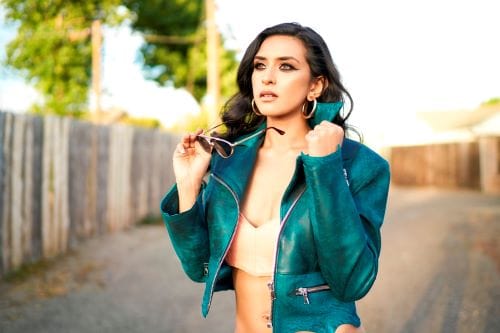 Teal Washed Cropped Motorcycle Jacket