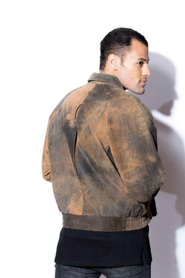Men's Brown Distressed Shaved Lambskin Bomber
