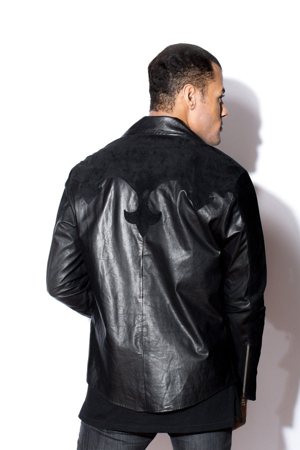 Men's West Coast Leather Suede Fleur De Lys Shirt (Black)
