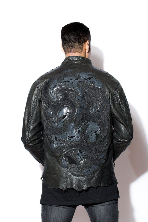 Men's Blade Leather Jacket with exotics inlays and overlays