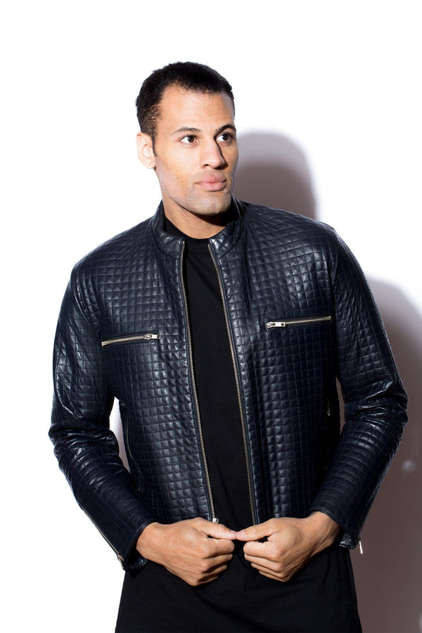 Men's West Coast Leather Quilted Navy Leather Jacket
