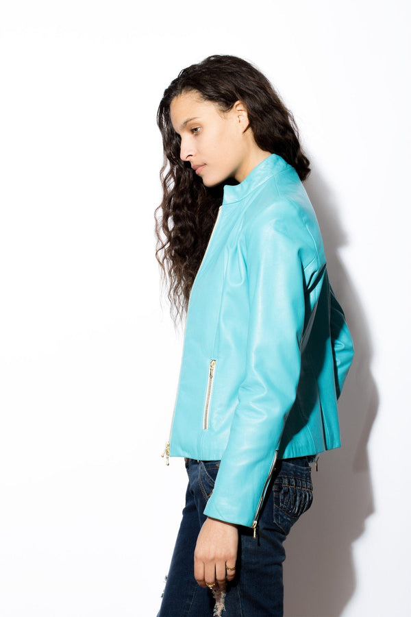 Women's West Coast Leather Front Zip Jacket (blue)