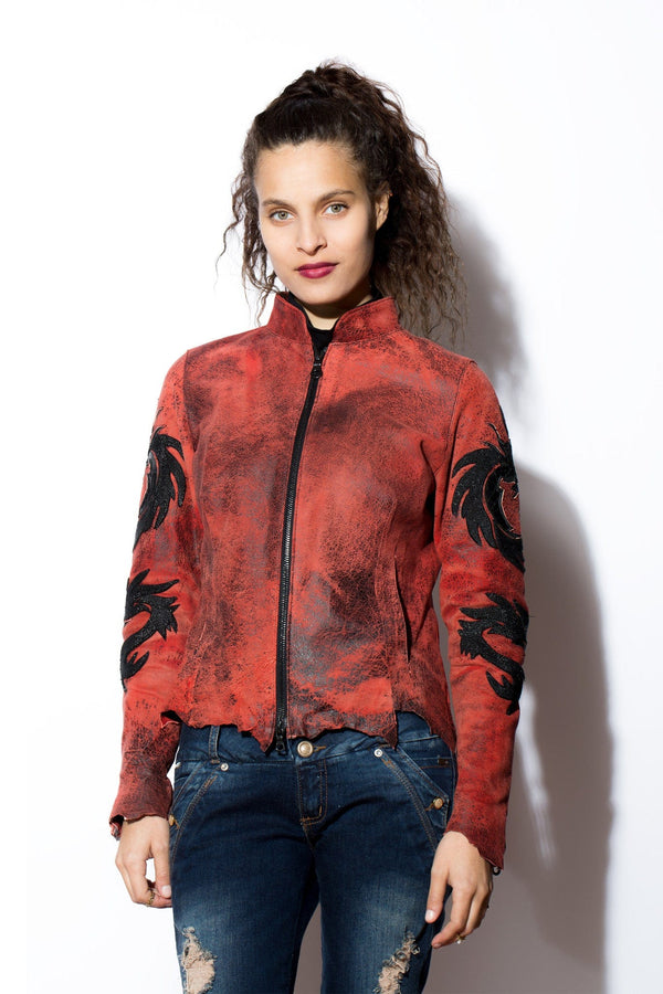 Women's Red Dragon zip Jacket with Exotic Inlays & Overlays